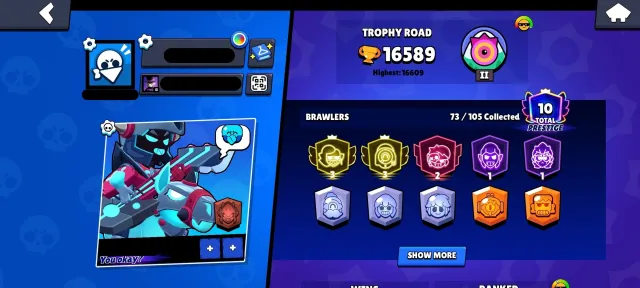 💙2 3 PRIME EMZ AND NANI💙PLANKTON DERRIL💙W OTIS 💙WITCH SHELLY💙15 11 POWER💙, 16500 trophies, 73 brawlers