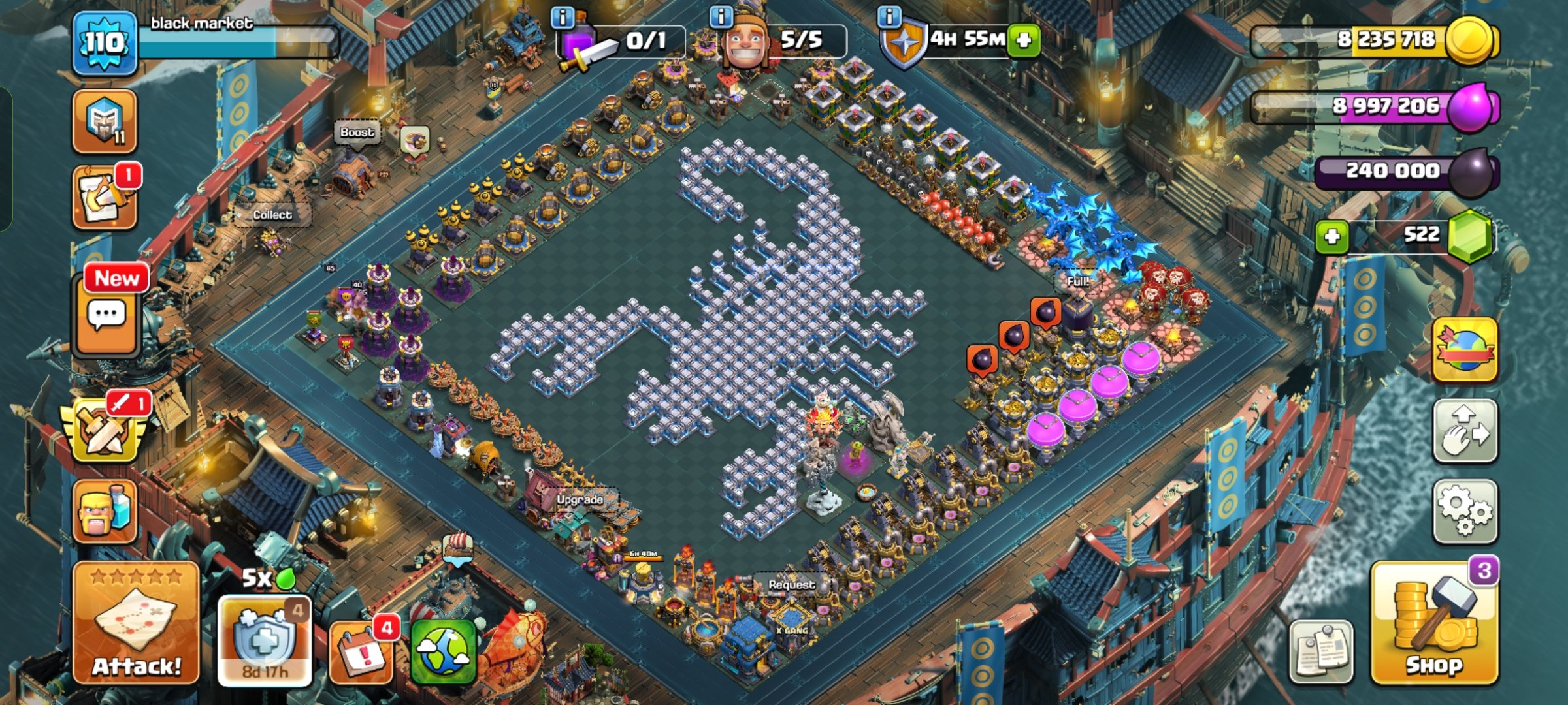 Th12 maxed 🔥11 epic equipment🔥High seas scenery 4x hero skin🔥Gems 522🔥Cwl medel 214🔥NC 500, 12 TH Main Village, 7 TH Builder