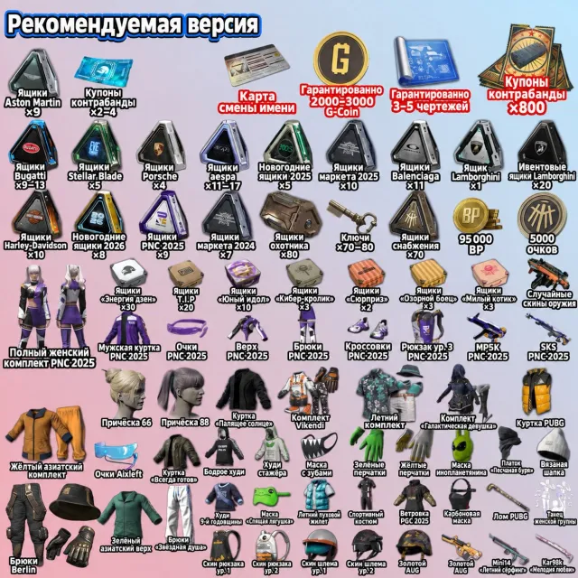 🎫800 + КУПОНОВ 📦350 +СУНДУКОВ 🪙1800 G-COIN 🪪КАРТА СМЕНЫ ИМЕНИ 👕СКИНЫ 🪙2000-3000 G-COIN, Нет BATTLEGROUNDS Plus