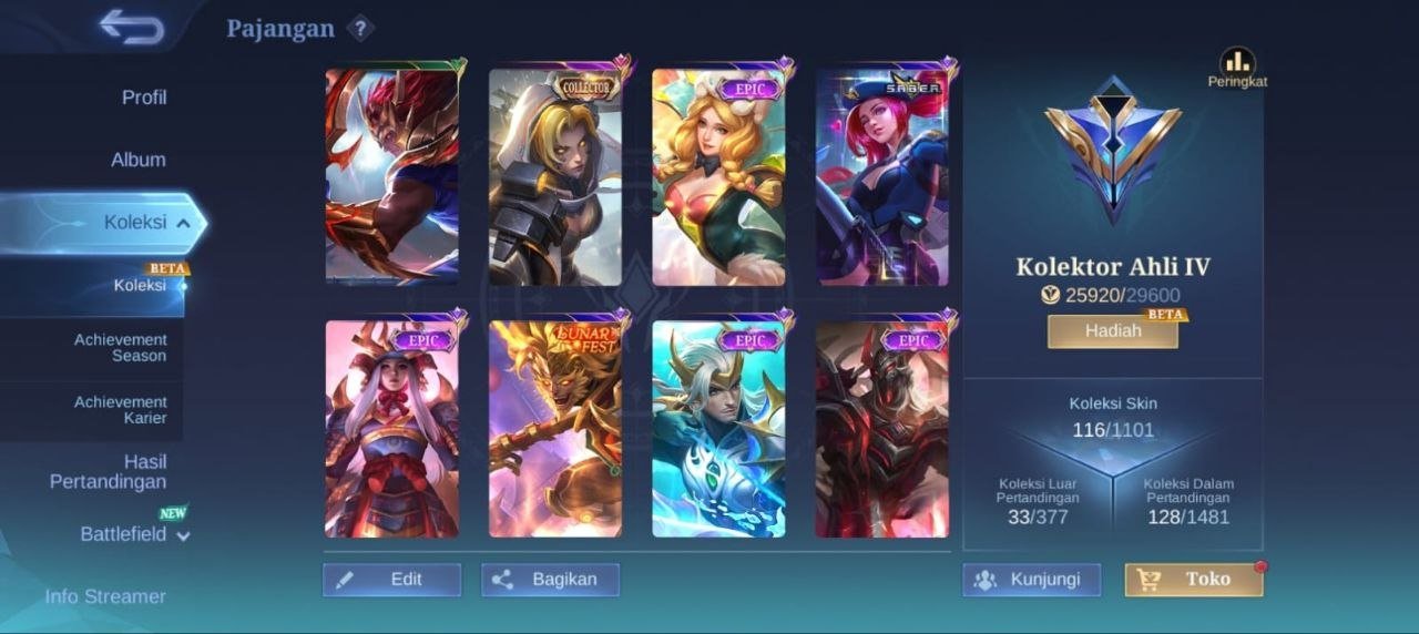collector Natalia Gaara Vale EPIC gusion EPIC Freya EPIC moskov EPIC YSS Carmila khufra emblem Max, Sale, Rank: Mythic, Level: 48, Winrate: 50%, Heroes: 87, Skins: 116