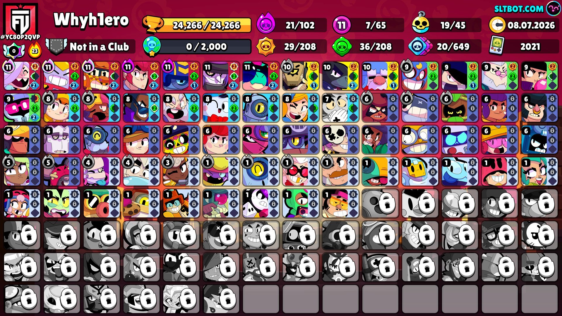 Old account 2021, trophies 24253, brawlers 65, primes 11