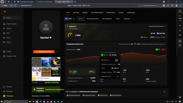 TOP 👑 FACEIT VERIFIED + REVERIFICATION CS2 PRIME 🔴7 LVL (1450 ELO) 40 matches | NATIVE EMAIL | 🏅TOP REVIEWS, Sale, Inventory empty, Has PRIME, 1 CS Rating, FACEIT, 1450 ELO, Registered: Yes