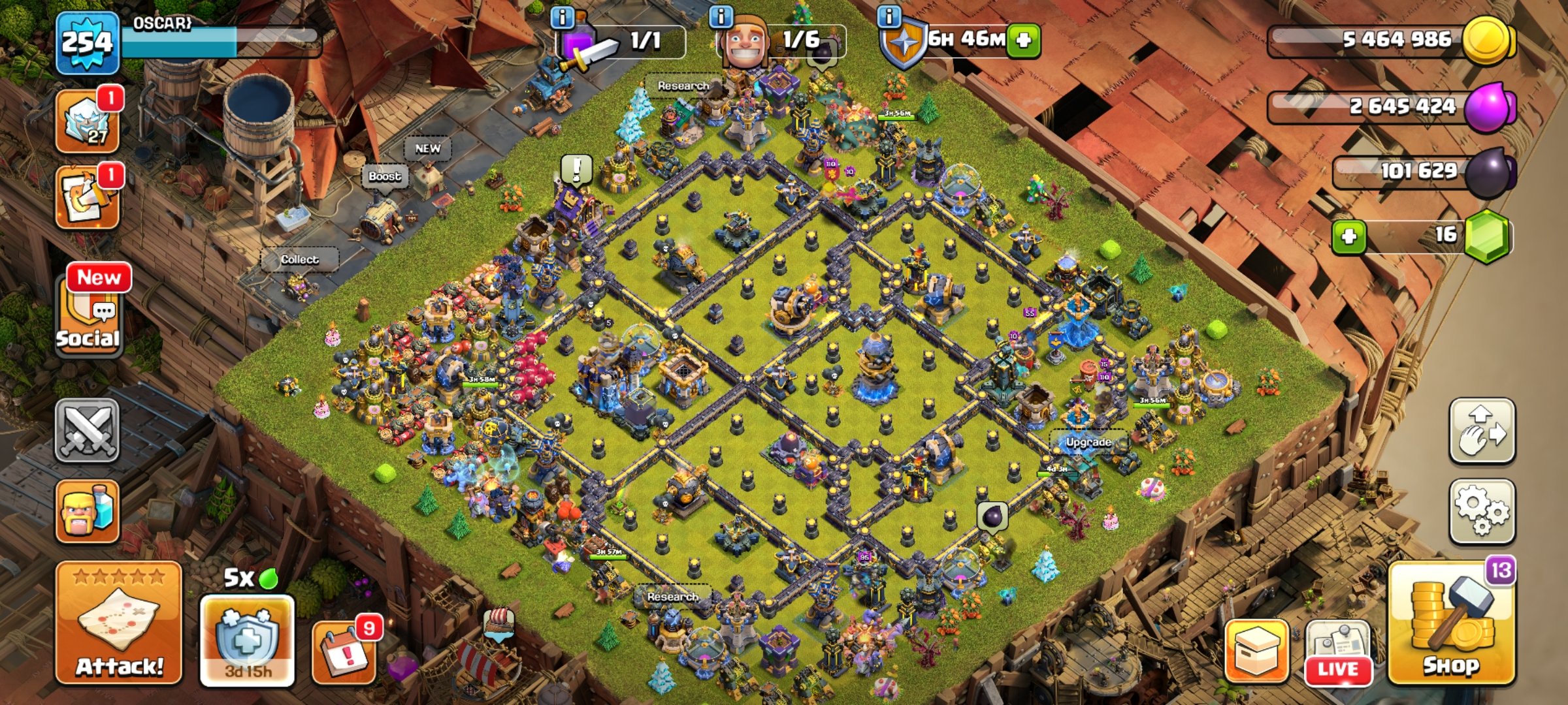✨ 18 TH & SCENERY ✨👤 HEROES【105:104:81:80:55:4】👤🔮 11 SKINS + LEG 🔮🏅 FULL EQUIPMENT + RES 🏅, 18 TH Main Village, 10 TH Builder