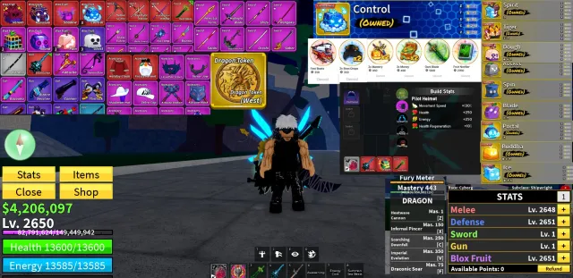 [2650 LVL] ALL GAMEPASSES (Notifier+Dark Blade)+10 PERM FRUITS(Dough/Spirit/Portal)+CDK/DRAGON, Sale, Voice chat: Yes