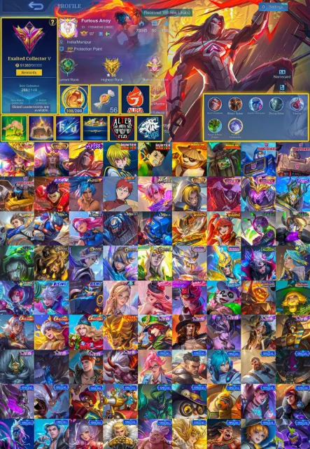 Moskov abyss🔶 Lesley legend🔶Julian Harith HxH🔶Akai kung fu panda🔶 Transformer Granger &Popul, Продажа, Ранг: Мифический, Уровень: 97, Процент побед: 53%, Герои: 102, Облики: 288