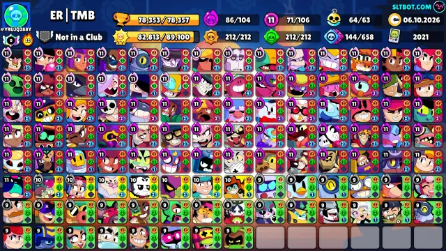 🔴 TOP FAT ACCOUNT FOR MAIN🔴2021 YEAR🔴, 80000 trophies, 107 brawlers, 28 primes