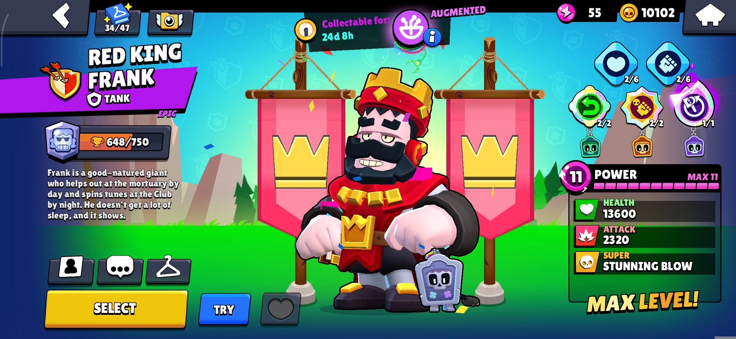 The Red King Frank, trophies 15500, brawlers 104, primes 8