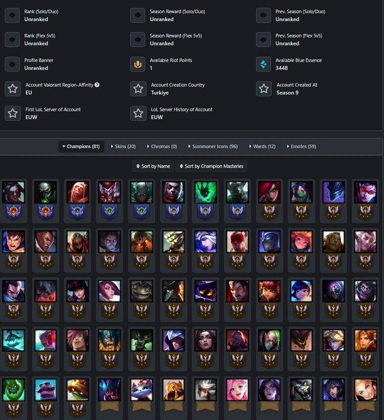 🎀❤️LOL❤️【EUW】21 skins/81 characters/179 Level/N0303🎀❤️, Sale, level 179, champions 50, skins 21, Unranked