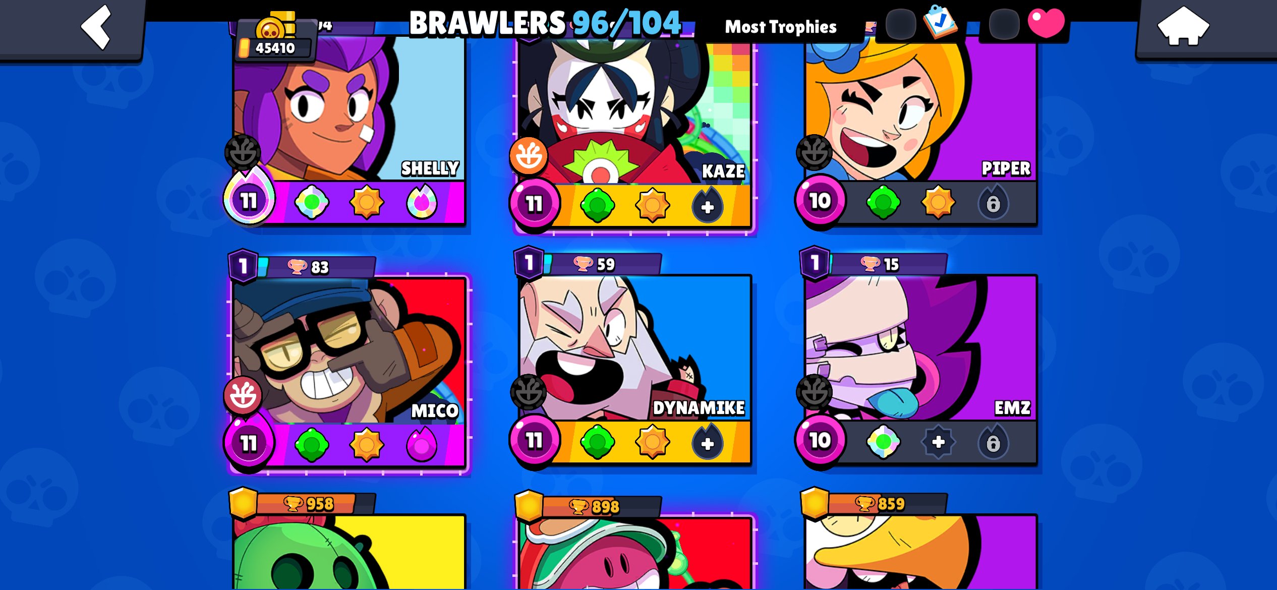 25 11-n powers, 2 5-th prime, 9 legend skins, 11 myth skins, trophies 45000, brawlers 96, primes 20