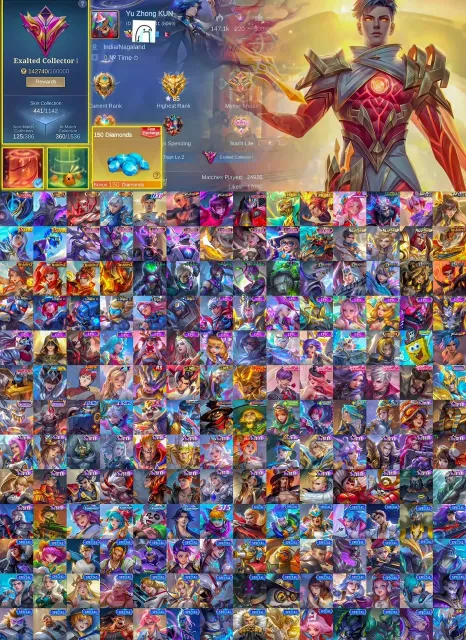 💎 Exalted 1 👑 Gusion Legendary 🥊 KOF 💎 Collector 🌟11.11 💎 Yu Zhong Collector 🤖 Aldous Transformer, Продажа, Ранг: Мифический, Уровень: 159, Процент побед: 55%, Герои: 133, Облики: 441