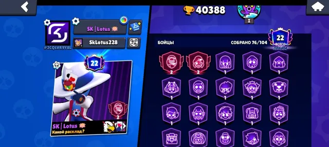 🔥Top Account🌟21 Brawlers💳 22 prestige (2 Tier 2 prestige)⚡170 Skins🥋8 Legendary Skins🟡, trophies 40388, brawlers 76, primes 22