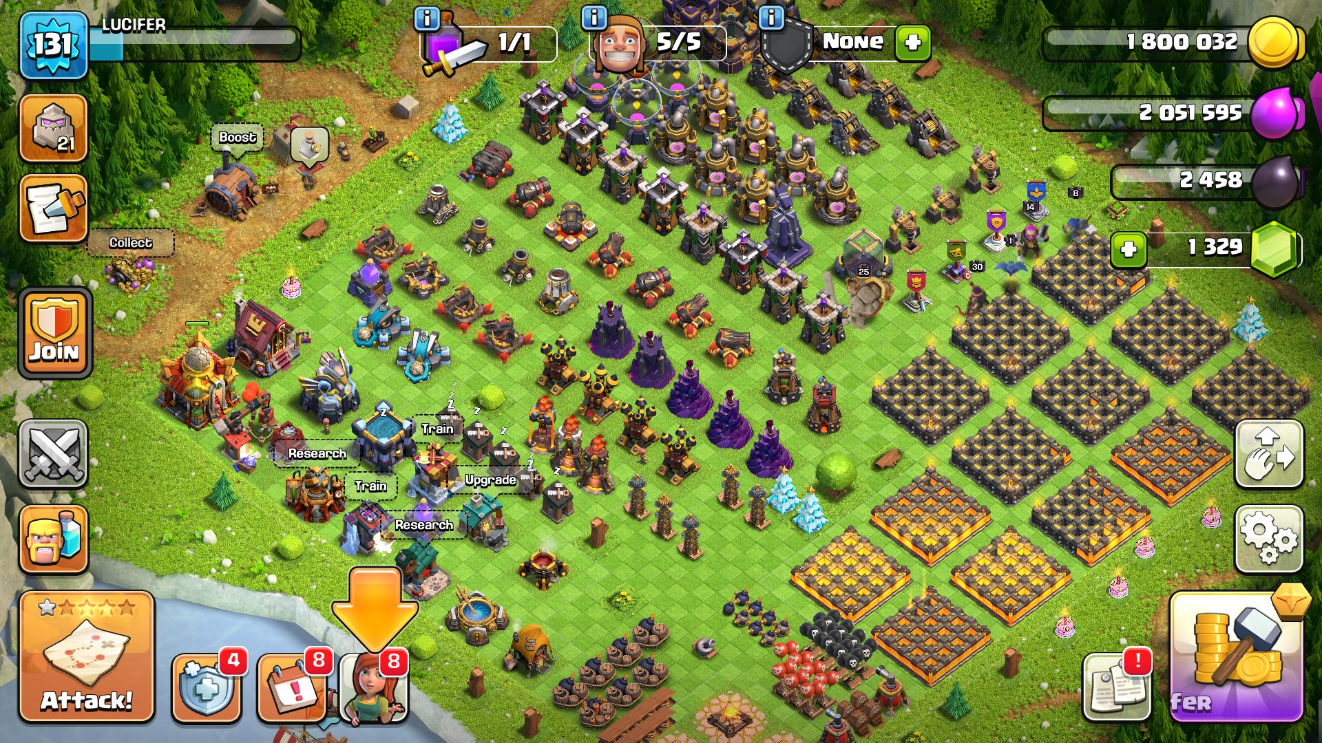 ✅[AUTO-ISSURE]💜16th💜8ds⭐️1320 Gems⭐️131 Level 👑 25/30/47/14/8 Heroes ✅tag:#PUP0YR2UR, 16 TH Main Village, 8 TH Builder