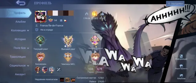 World Collector 🔥 300+ stars, 9 legendary skins, Sale, Rank: Mythic, Level: 93, Winrate: 78%, Heroes: 132, Skins: 678