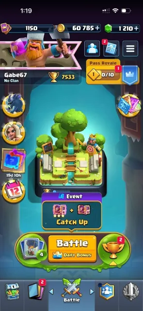🏆7533 CUPS🏆🚀1150 LEVEL🚀🎈BALLOON 14 LEVEL🎈💎1210 GEMS💎🃏118/123 CARDS🃏🎭28 EMOJIS🎭🪙60K COINS🪙⚔️934 WINS⚔️, 20 arena, 1150 level, 7500 trophies, 118 cards, 19 leg, No