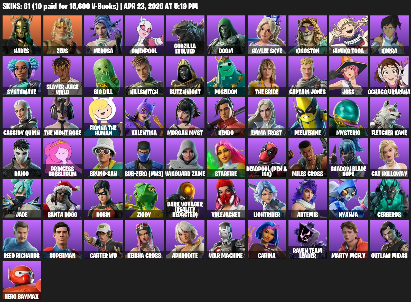 ✅ Automatic delivery!✅Slayer Juice WRLD+etc.✅ 61 Skins + 108 pickaxes ✅ 818 LVL ✅, Sale, skins 61