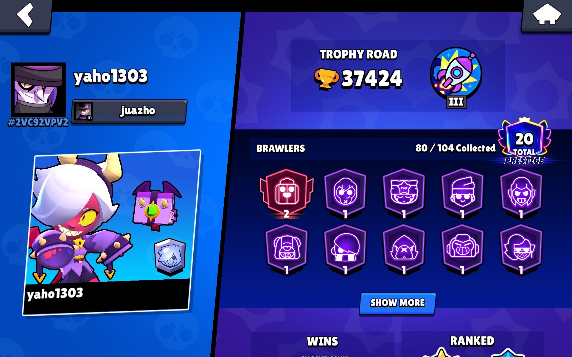 ☄️37k☄️ ☔️OG Brawl Pass & Maleficent Colette☔️ 🚨Power Level 33-11🚨 ❤️🔥555 Gems❤️🔥, trophies 37424, brawlers 80, primes 20
