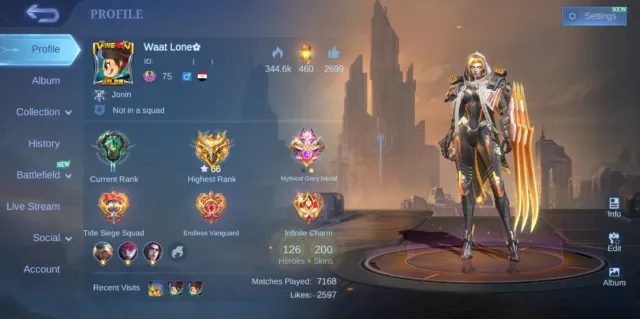 CHEAP & MAX EMBELM ✅ | 💥 COLLECTOR NATALIA ✨ KOF KARINA 💠 20 EPIC SKIN | TAKE EMAIL ✅, Sale, Rank: Epic, Level: 75, Winrate: 49%, Heroes: 126, Skins: 200