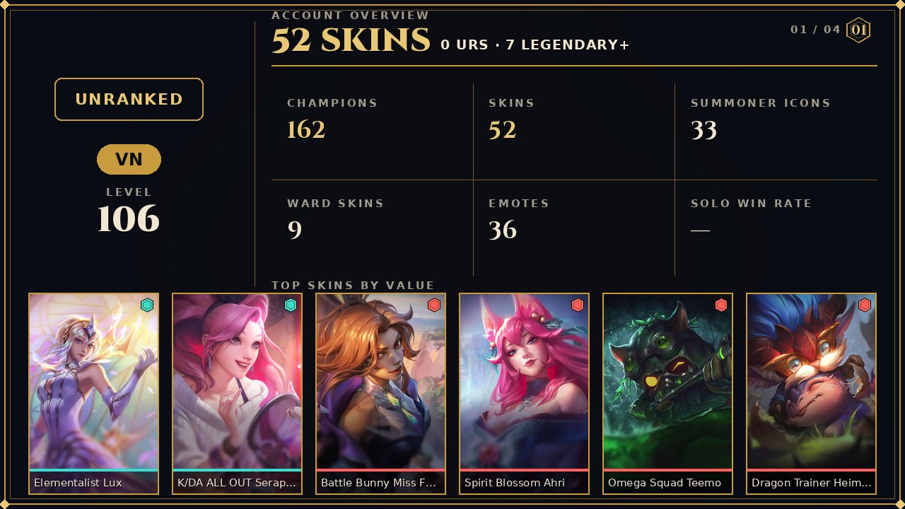 🌸52 skins + 162 champions🎀5450 BE🎀K/DA ALL OUT Seraphine Indie🎀Elementalist Lux, Sale, champions 162, skins 52, Unranked