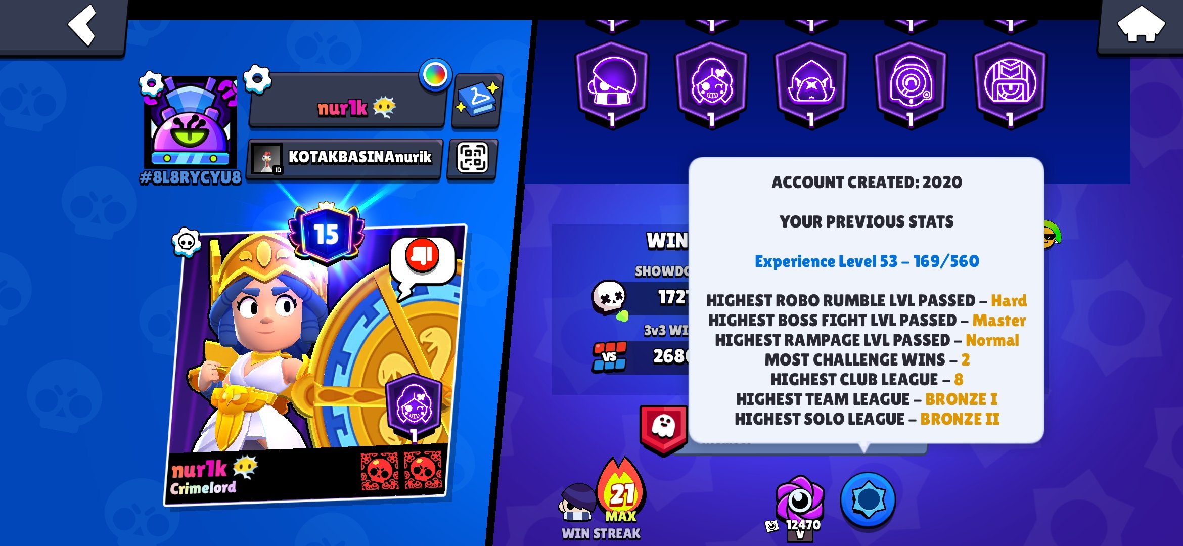 🏆41981🏆【🎴 103 Brawlers(13 Leg+Kazé+Sirius) 🎴】【😎 OLD DONAT Acc (2020) 😎】【⚡Power 28-11 (24 Hyper) ⚡】, trophies 41981, brawlers 103, primes 15