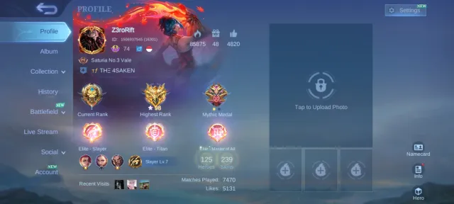 🔥54k points🔥Star Hayabusa🔥Good epic skins🔥, Sale, Rank: Mythical Glory, Level: 104, Win rate: 49%, Heroes: 125, Skins: 239