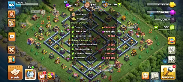 REBINDING 165LVL 14 TX 5 SLAVES 7 SKINS HEROES 78 78 54 56 28 902GEMS SCREENS, 14 TH Main Village, 9 TH Builder