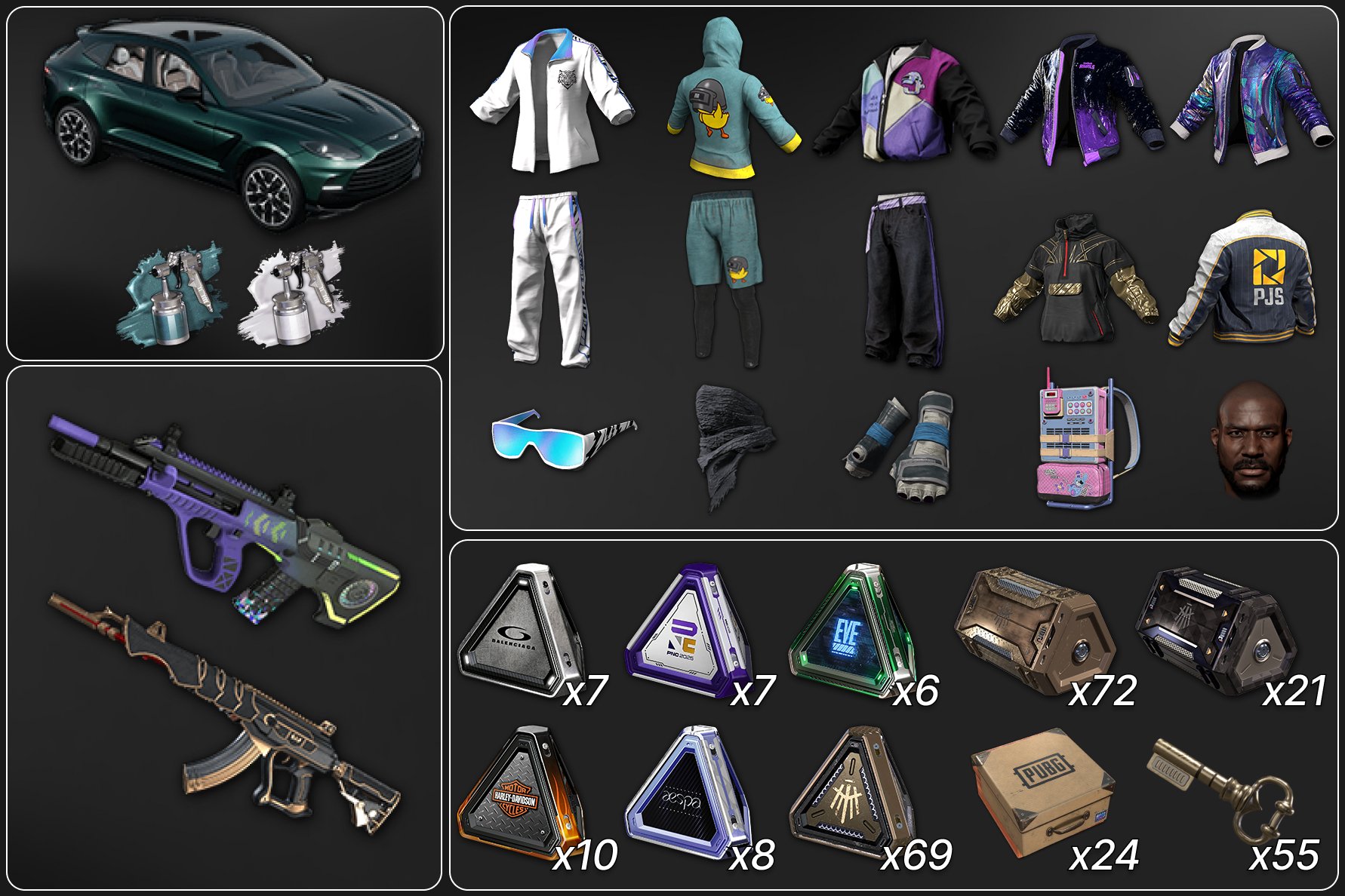 💖ASTON MARTIN DBX707💖🔥[PROGRESSIVE] NEON DREAM AUG + DEMON TOUCH ACE32🔥🎀225 CHESTS🎀, No BATTLEGROUNDS Plus