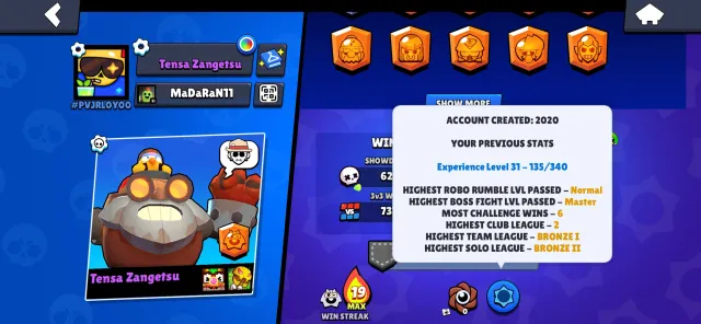 Selling my 2020 brawl stars account it has mecha leon rocket brown robo mike, 11102 кубков, 64 бравлеров, 2 праймов