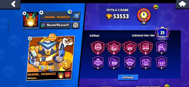 Old account 23 years old with all fighters, 55000 trophies, 106 brawlers, 31 primes