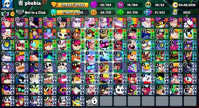⚡ AUTOMATIC ISSUE 🔮 WITH MAIL 🔮 9 BP 🔮 213 SKINS FOR 21300 GEMS 🔮 WITCH SHELLY 🔮 WARRIOR BERRY 🔮, trophies 79836, brawlers 104, primes 38