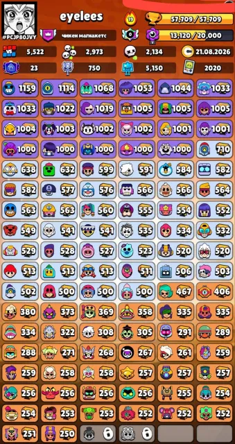 CUPS ON ACCOUNT 57709 | TOGETHER WITH EMAIL | EMAIL firstmall, 57709 cups, 104 brawlers, 23 primes