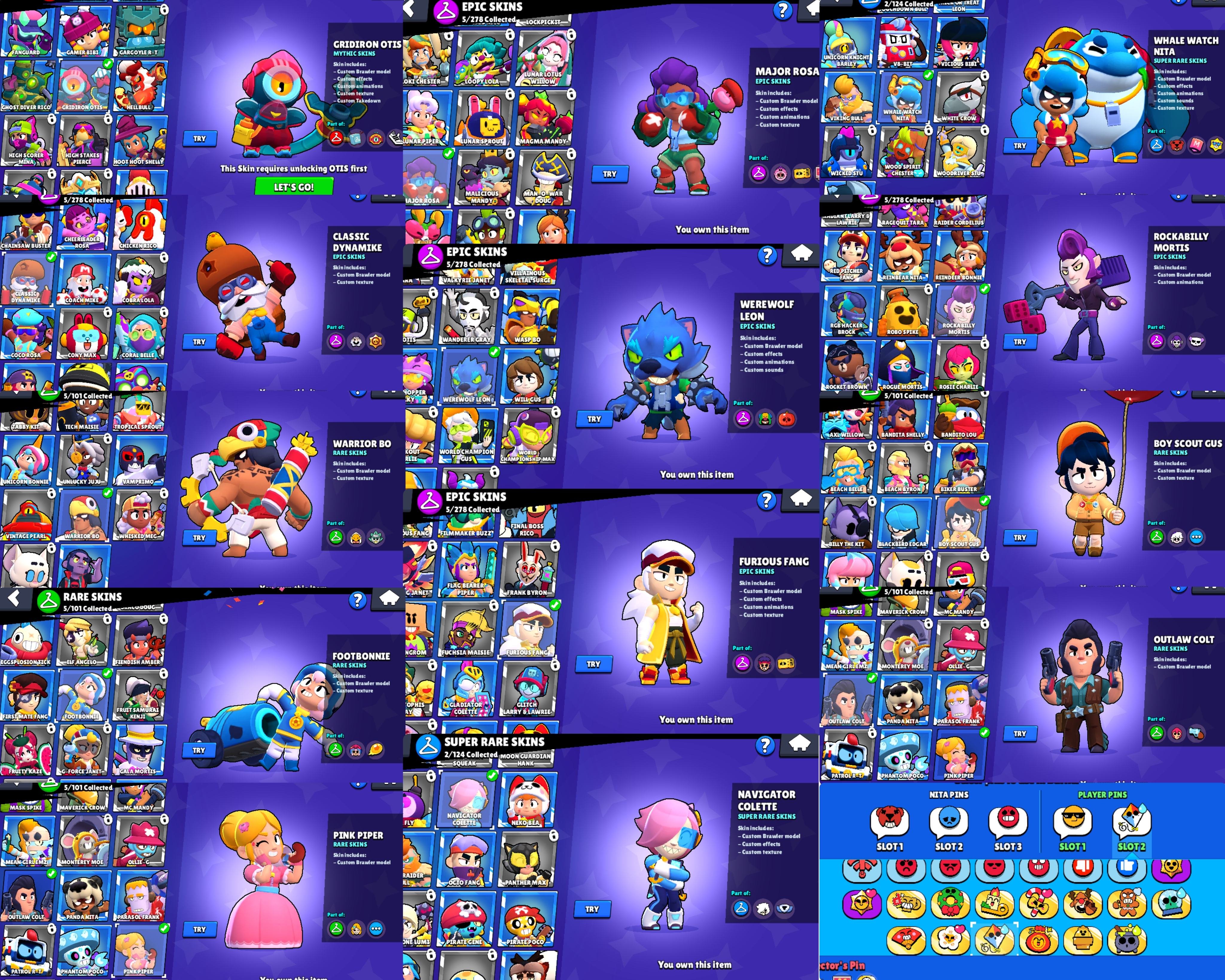 WEREWOLF LEON SKINS + FURIOS FANG + OLD ACC + VERY RARE SKIN + SEE SCREENSHOTS, trophies 9000, brawlers 43