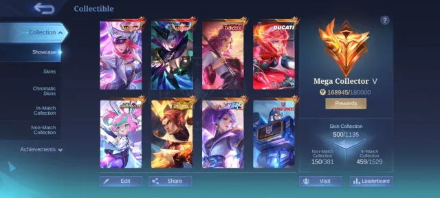 Mega collector Legend 2➤Exorcist 1➤Aspirant 1➤Allstar 1➤Prime 2➤Ducati 1➤General 1➤Luckybox 6➤Star 5, Продажа, Ранг: Мифический, Уровень: 108, Процент побед: 50%, Герои: 133, Облики: 500