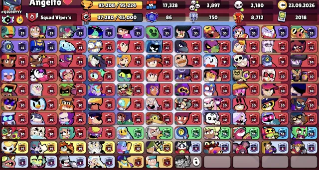 💜Best account of 2018💜, 77+ 11 power, 💎MANY EXCLUSIVE SKINS💎, 💵old BPs were purchased💵💜, 95208 trophies, 104 brawlers, 86 primes