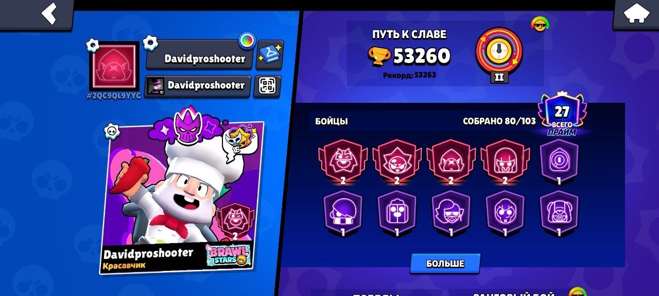🔥 53.2k CUPS | 80 BRAWLERS | 🌟 27 PRIME | 🚀 4 CHARACTERS ON 2 PRIME (2000+ 🏆) 🔥, trophies 53260, brawlers 80, primes 27