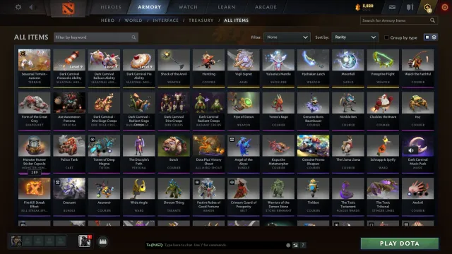 Osobiste konto ze skinami, main pool, sprzedaż, 3430 MMR, 5400 uczciwości, 5400 grzeczności, 1422 mecze, 1350 godzin