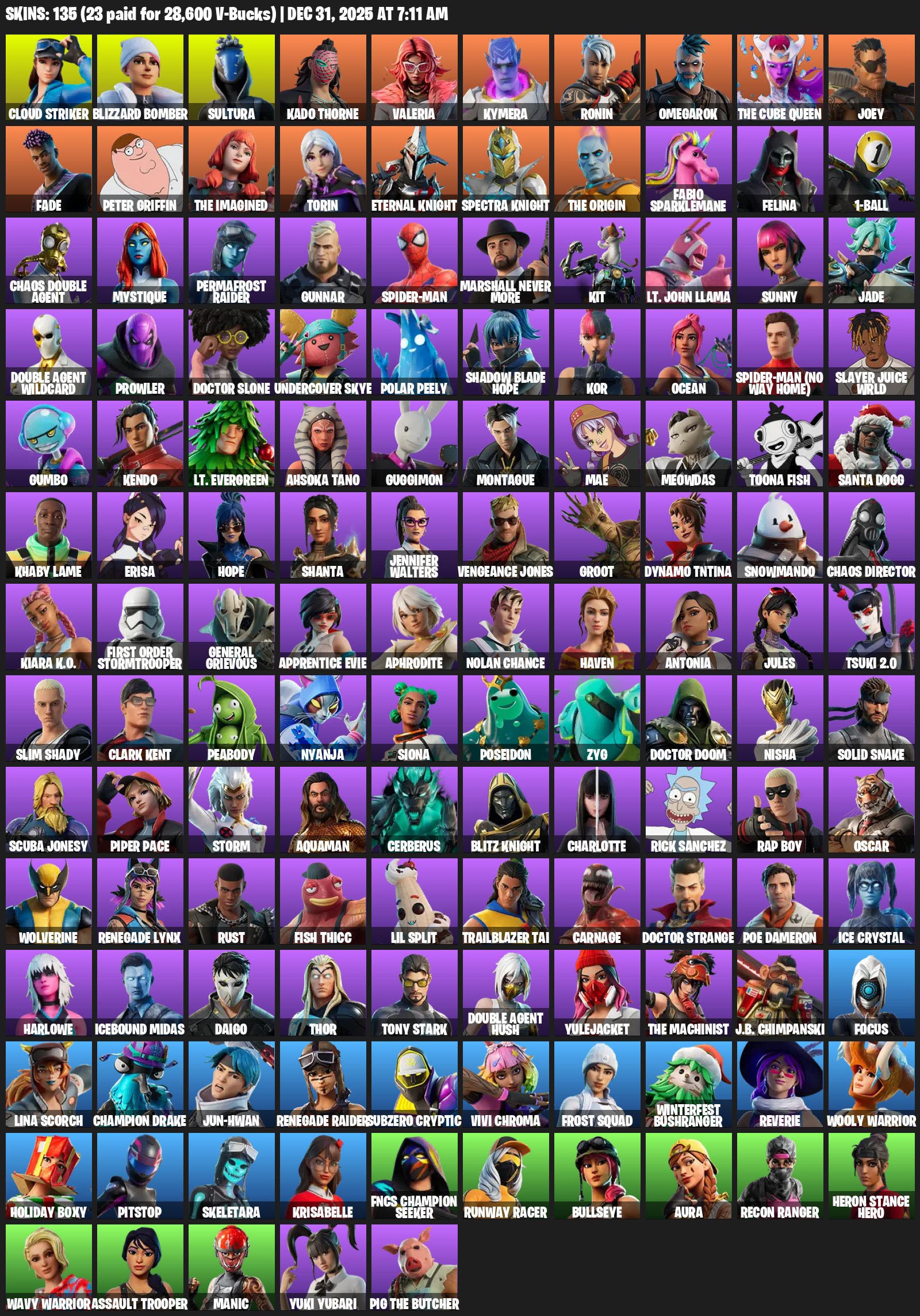 🌸135 SKINS💎Renegade Raider💎Heron Stand Hero💎Lina💎Reaper💎Luggage💎✨ Full Access✨, Sale, skins 135