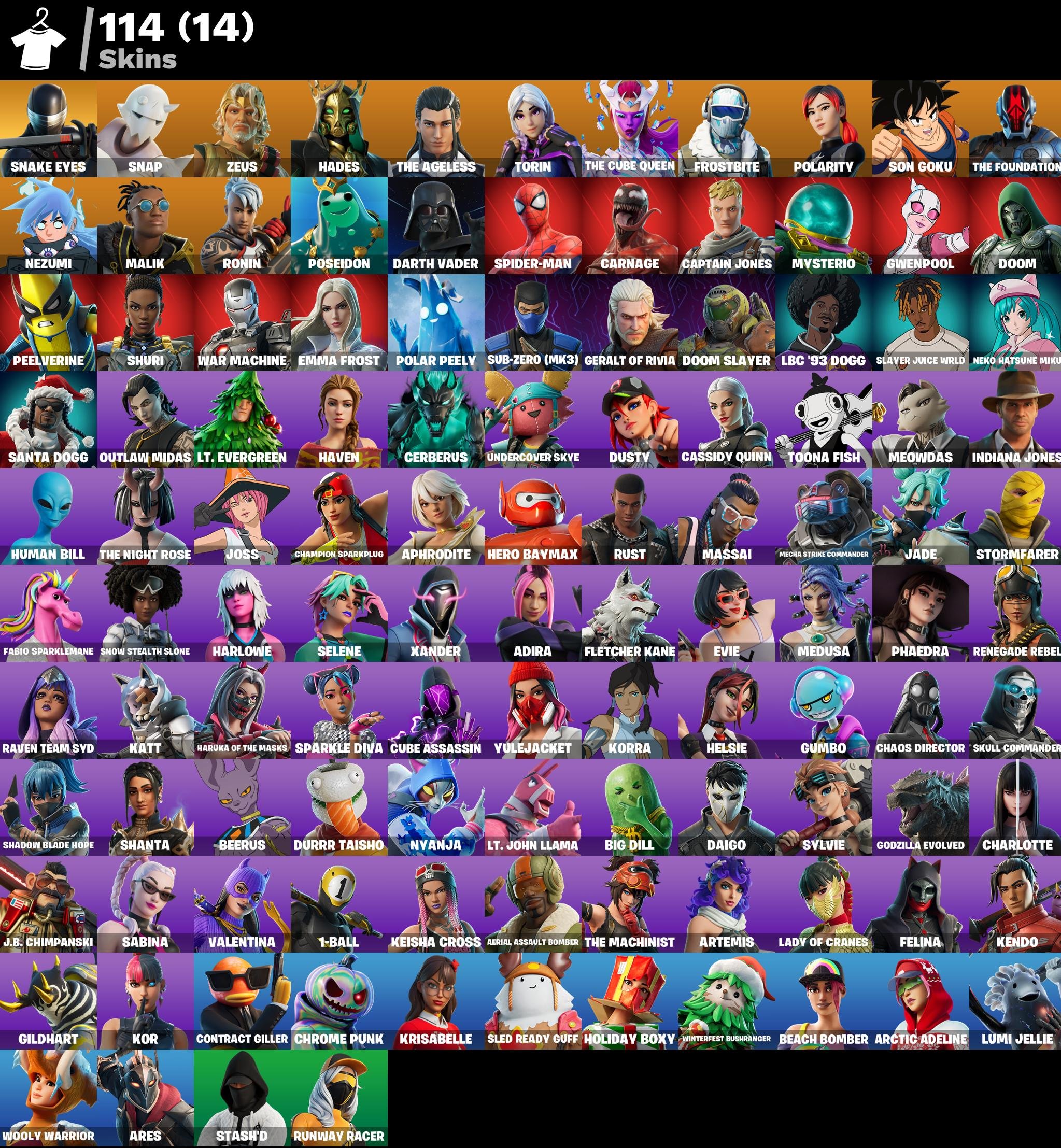 🎮 Level 2215 💰 7600 V-bucks 👕 114 skins Snake Eyes | Snap | Zeus | Hades | The Ageless | Torin | The, Sale, skins 114