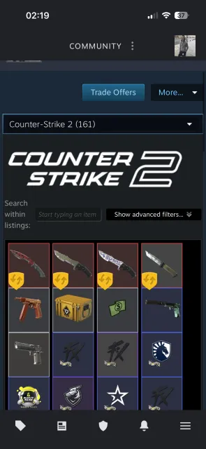 There are games, no bans, 4 knives on the account, Sale, With inventory, Has PRIME