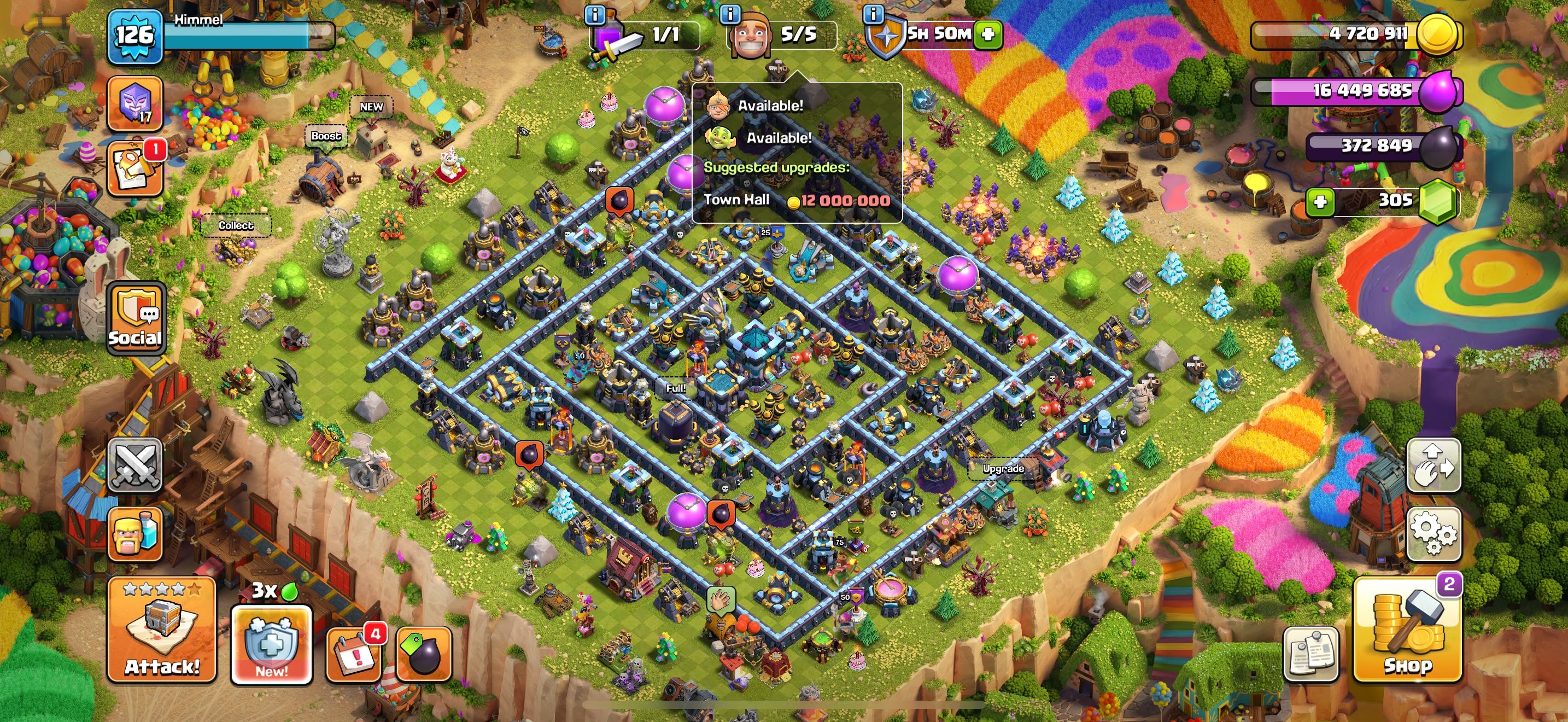 ▣ TH 13 A-Z Full Max ▣ Heroes: 75-75-50-50-25 ▣ 8x Epic Max Level 18 ▣ All 12x Epic Equipmen, 13 TH Main Village, 10 TH Builder