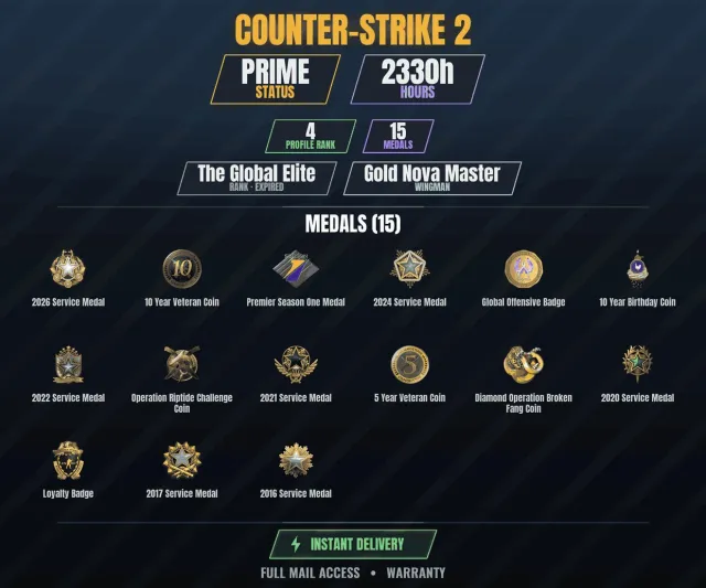 【CS2 Prime🎮2300h💠15 medals】 Diamond coin of the Broken Fang operation, 10 Year Anniversary coin, Sale, With inventory, Has PRIME