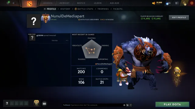 ♡ 5776 MMR · EIGENE EMAIL · 100% GARANTIE · AUTOMATISCHE ÜBERGABE♡, Verkauf, 5776 MMR, 9495 Ehrlichkeit, 9495 Höflichkeit, 200 Spiele, 213 Stunden
