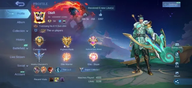 Epic Nana✨Kagura⚡Moskov💎Blazing Aldous🌟Claude💫Franco✨Venom Harley⚡Gusion💎Hanabi🌟Emblem Max, Продажа, Ранг: Легенда, Уровень: 56, Процент побед: 51%, Герои: 100, Облики: 181