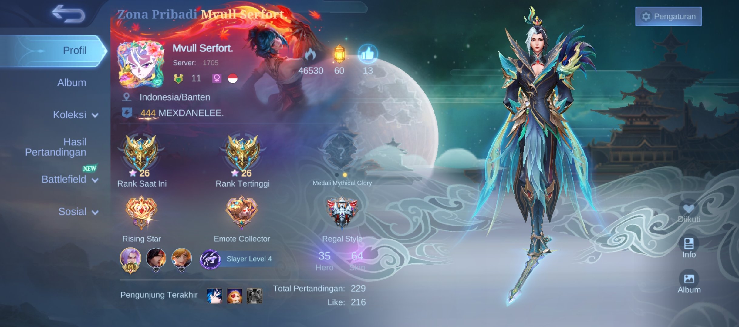 ACCOUNT GLOBAL LING🔥🔥, Sale, Rank: Mythic, Level: 50, Winrate: 65%, Heroes: 50, Skins: 65