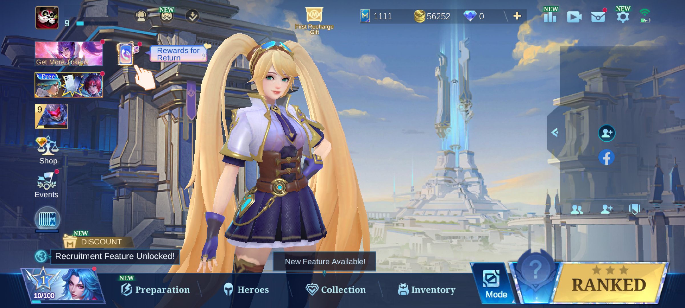 🎭Franco Blazing Axe🎭Epic Chang'e🎫1111 Tickets🔥56k battle points⚔️100% wins🔒Login Moonton⚜️, Sale, Rank: Unranked, Level: 9, Winrate: 100%, Heroes: 8, Skins: 6