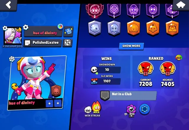 🏆Very top-notch empty account with decent initial upgrades and good skins🏆, 10003 trophies, 72 brawlers, 6 primes