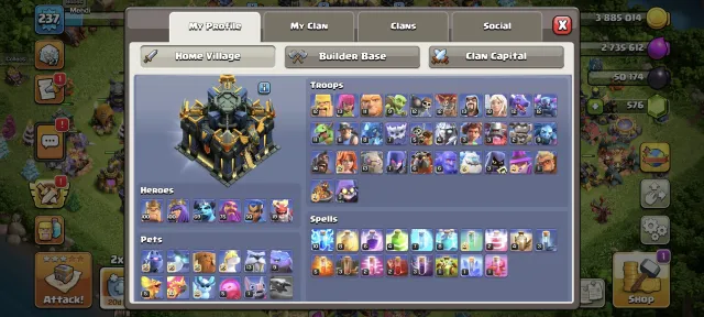 🏰 ТХ17 👑 Герои 100/100/69/75/50/19💎 100% максимума 🌸 10 скинов ⭐ 10 Эпическое снаряжение, 17 TH Родной Деревни, 10 TH Строителя