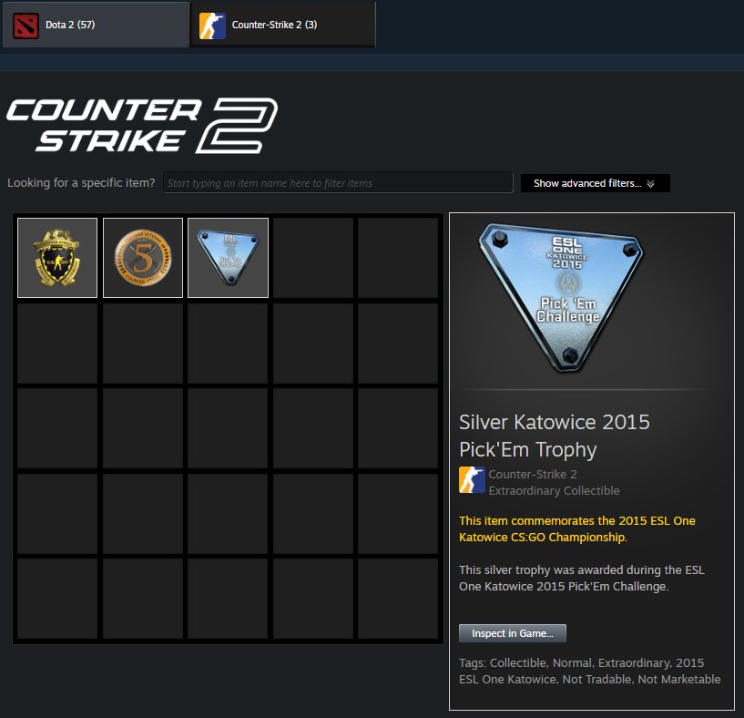 Silver Katowice 2015【5 Medals】10, 5-Year, Loyalty, GO + Dota 2 | Warranty, Sale, Empty, Yes PRIME