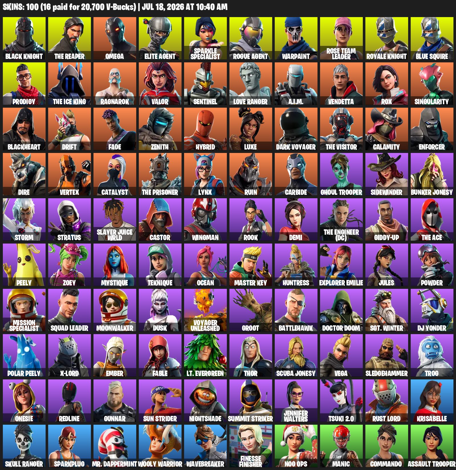 🔥 100 SKINS | OG STW 🧟 | BLACK KNIGHT ⚔️ | THE REAPER 💀 | OMEGA (STAGE 5) ⚡ | EMAIL CHANGEABLE 📧, Sale, skins 100