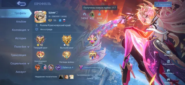 ⭐53 STARS (HIGHEST RANK)⭐ 🔥MORE THAN 250 SKINS🔥 ❗3973 MATCHES ❗⚡113 HEROES⚡