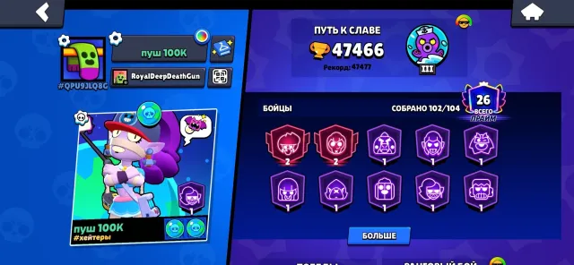 ⚡️AUTO-RELEASE⚡️ excellent pumping, lots of cool skins and game resources, trophies 47466, brawlers 102, primes 26
